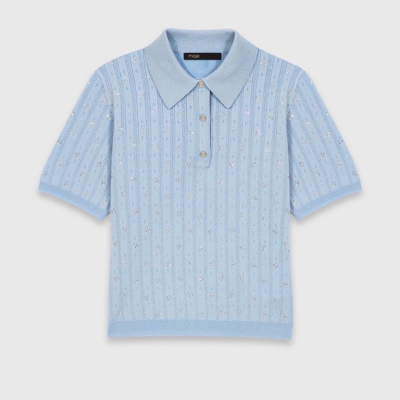 Maje cropped sweater with rhinestones size XS - Picture 7 of 11